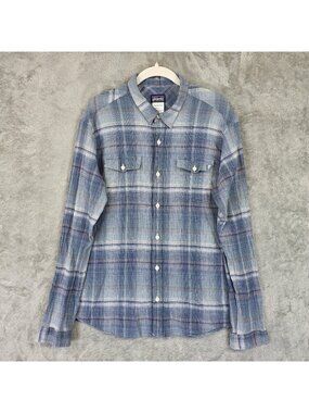 Patagonia Shirt Mens Large Blue Plaid Long Sleeve Button Up Organic Cotton